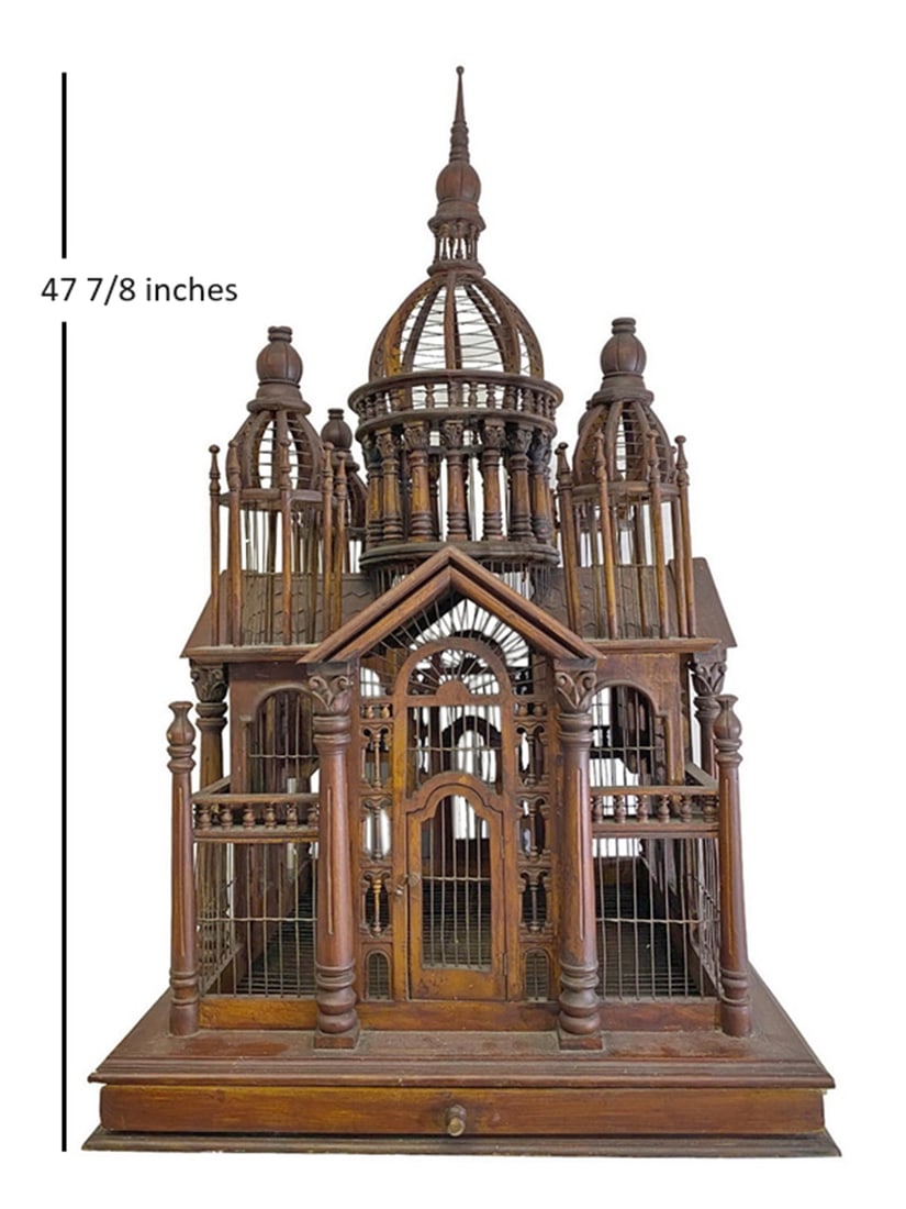 Antique Large Wood Bird Cage (1 of 8)