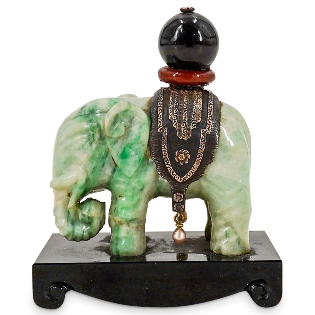 Chinese Jade, Agate, Onyx & Silver Elephant Sculpture (1 of 6)