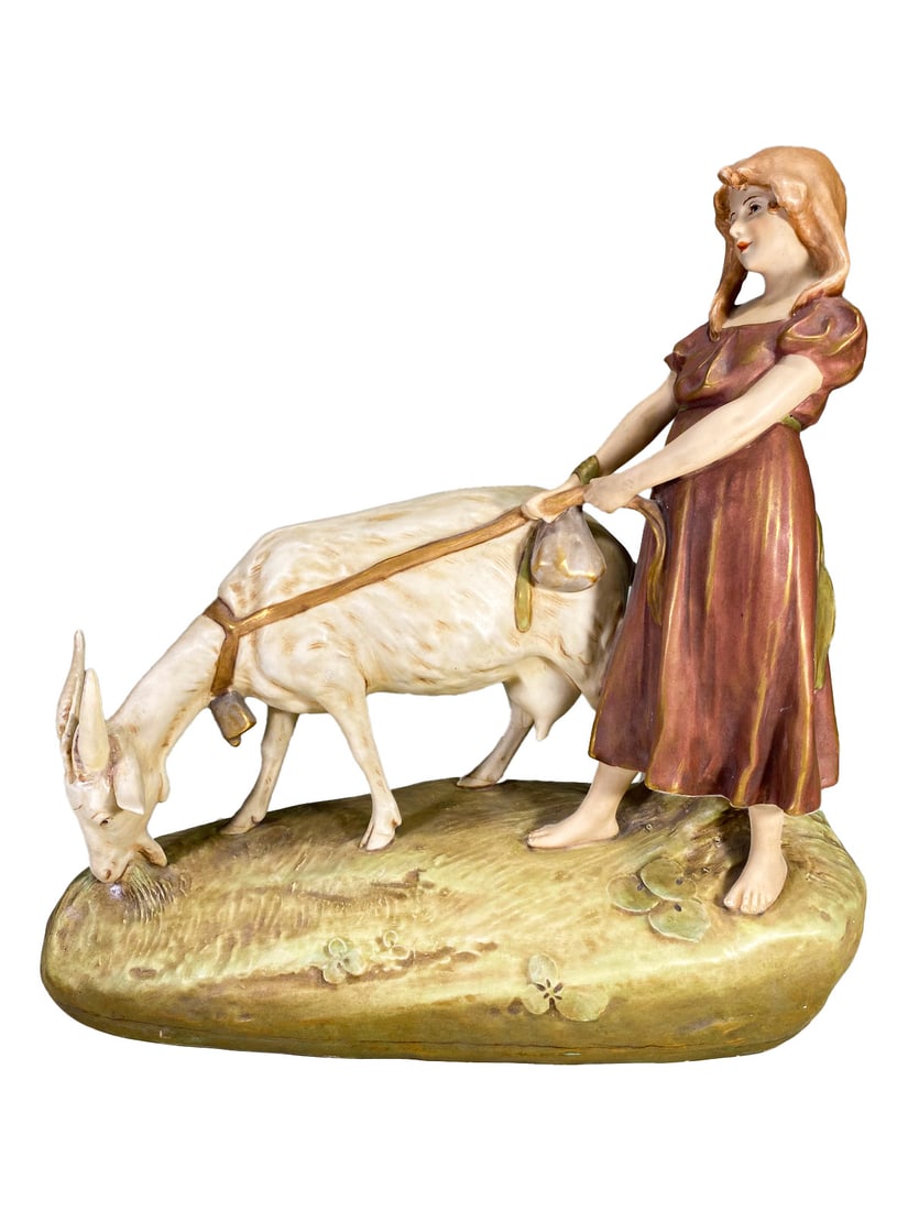 Royal Dux Girl with Goat Porcelain Figurine: Royal Dux Girl with Goat Porcelain Figurine. 11 3/8 x 11 1/8 x 4 1/4 in.Local Pick up call one day before to make an appointment. TO SHIP THIS ITEM IN USA OR INTERNATIONAL, PLEASE CONTACT THE SHIPPERS
