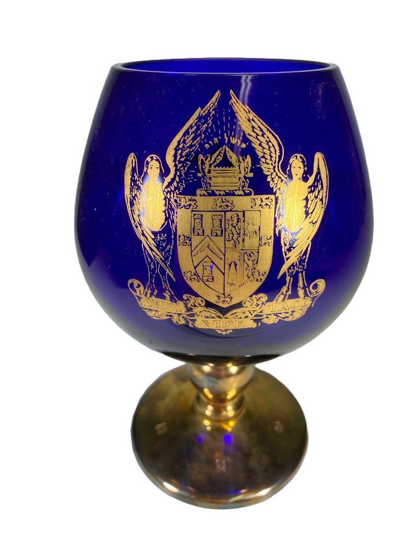 Blue Glass & Sterling 925 Masonic Goblet (1 of 11)