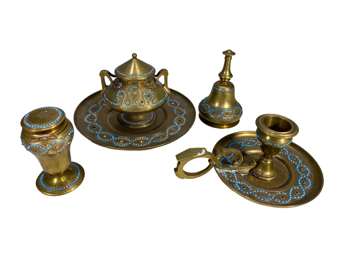 Antique French Enameled Bronze Inkwell Set (1 of 12)