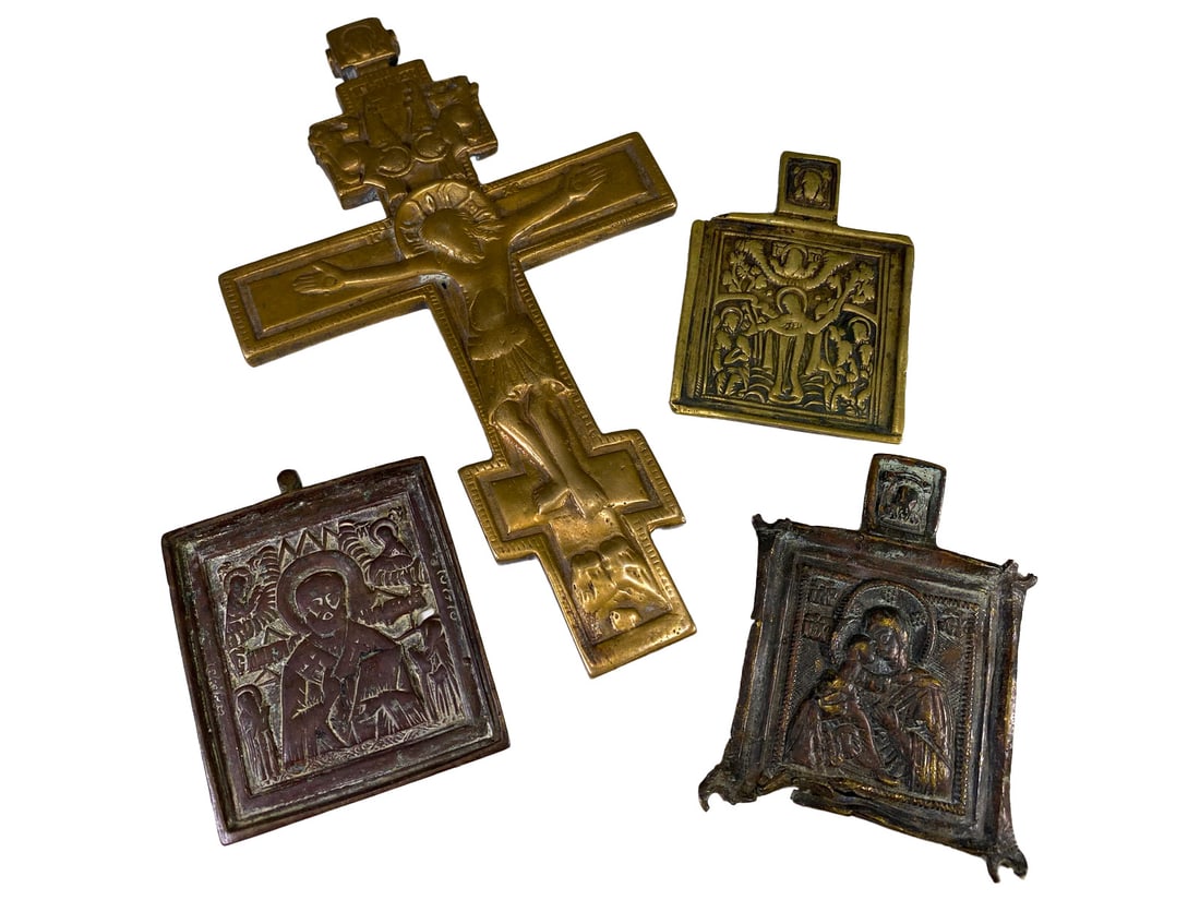 Set of 4 Bronze Religious Cross & Plaques (1 of 6)