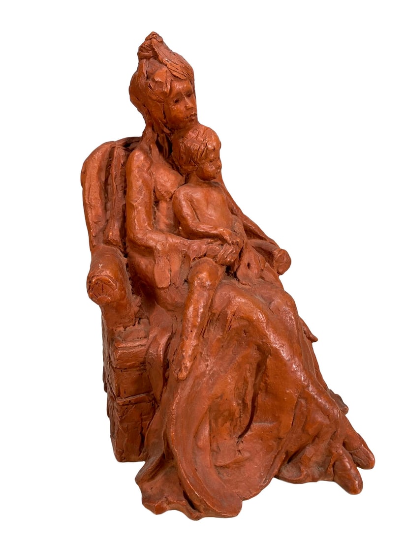 Mother & Child Patinated Resin Sculpture, signed: Mother & Child Patinated Resin Sculpture, signed. 9 1/8 x 5 7/8 x 6 1/2 in.Local Pick up call one day before to make an appointment. TO SHIP THIS ITEM IN USA OR INTERNATIONAL, PLEASE CONTACT THE SHIPP