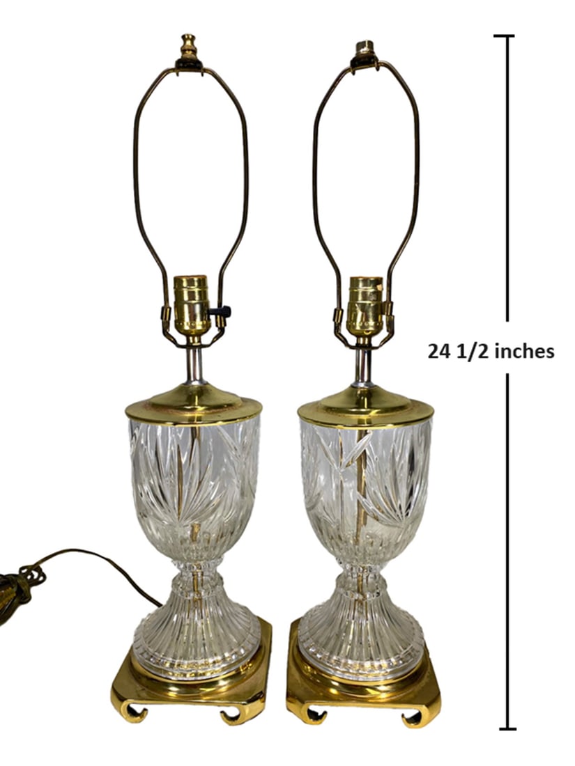 Vintage Pair of Glass & Brass Table Lamps (1 of 5)
