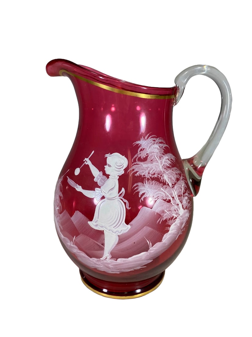 Mary Gregory Cranberry Glass Pitcher (1 of 5)