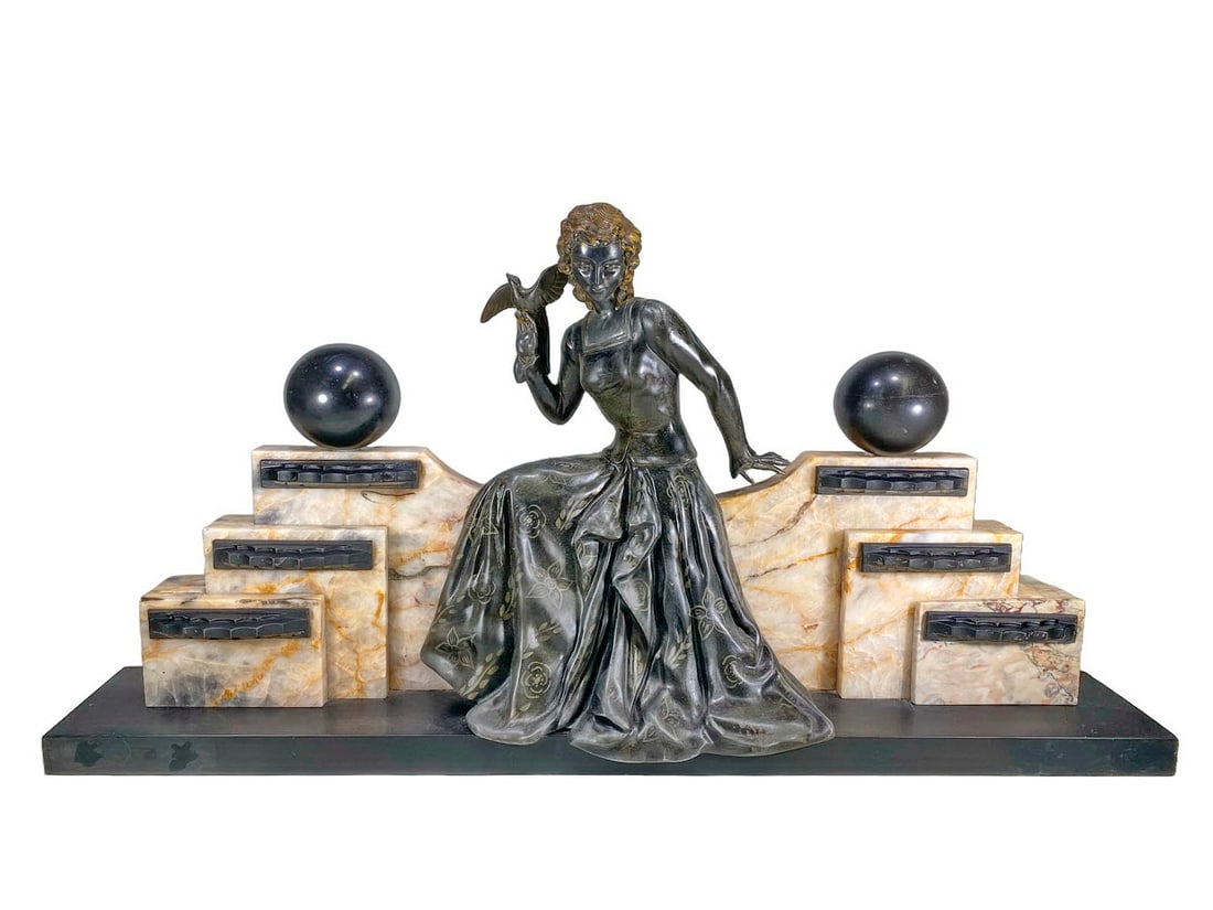 Art Deco Large Spelter & Marble Sculpture (1 of 6)
