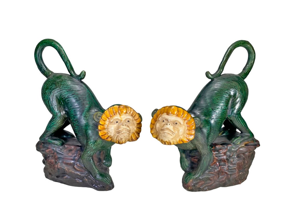 Vintage Capuchin Monkeys Majolica Statues (1 of 5)