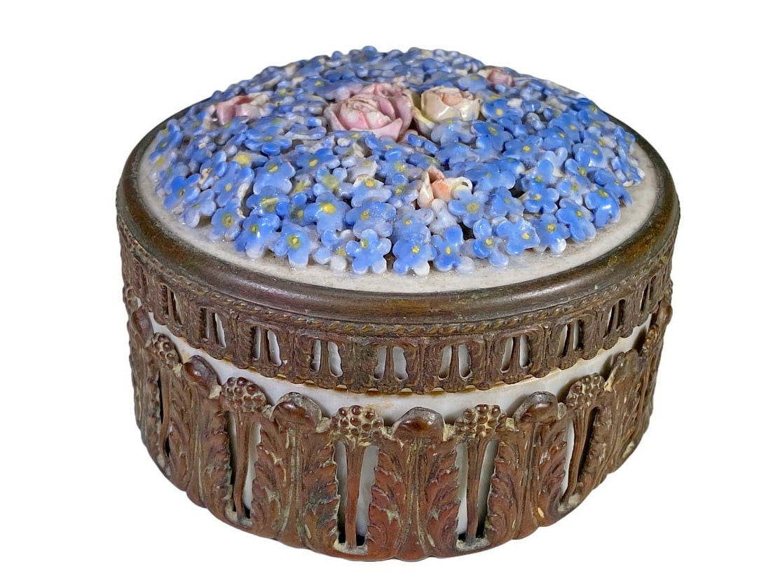 Antique German Floral Porcelain & Bronze Box (1 of 7)