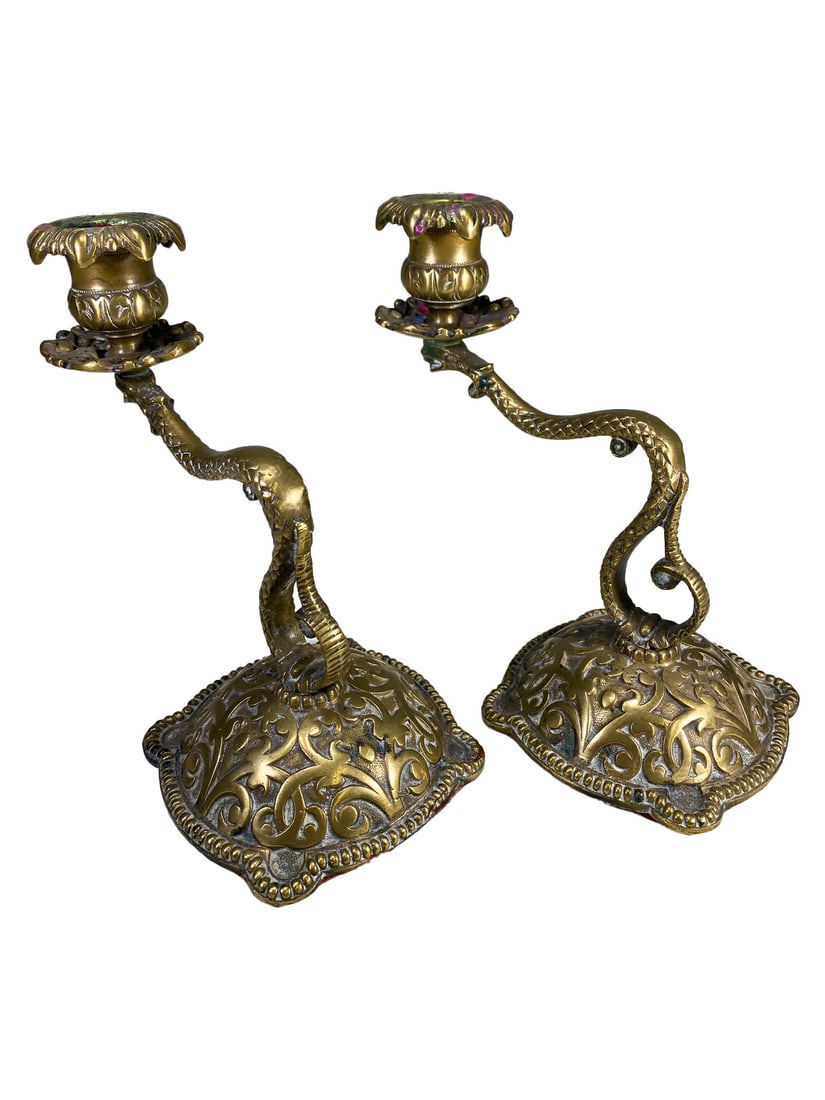 Antique Pair of Bronze Dragons Candle Holders (1 of 4)