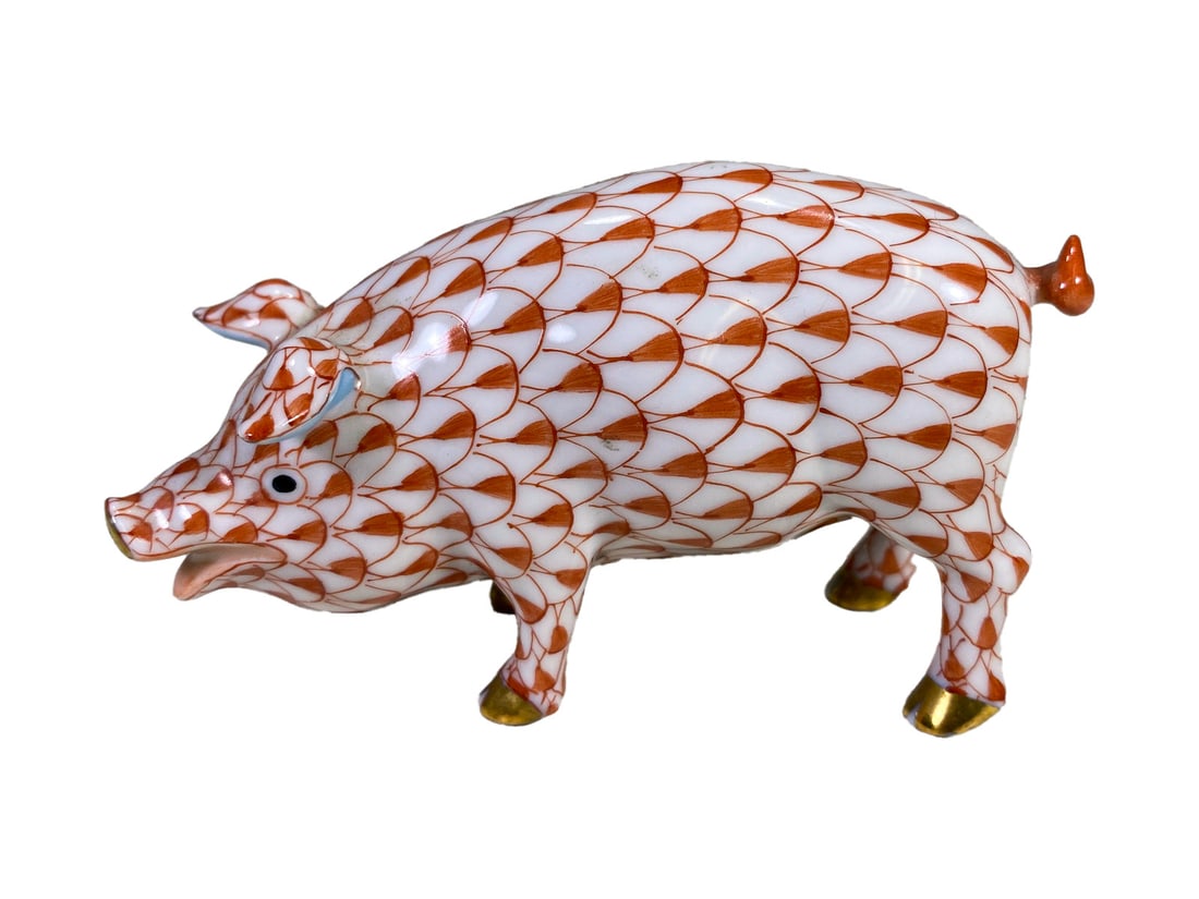 Herend Fishnet Pig Porcelain Figurine (1 of 3)