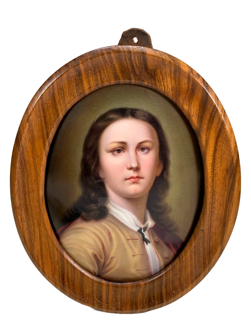 Antique German Hand Painted Porcelain Plaque: Antique German Hand Painted Porcelain Plaque. 6 1/4 x 5 1/8 in with frame.Local Pick up call one day before to make an appointment. TO SHIP THIS ITEM IN USA OR INTERNATIONAL, PLEASE CONTACT THE SHIPPE