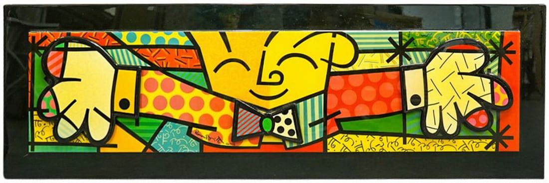 Romero Britto Mix Media 3 D Panel: Romero Britto Mix Media 3 D Panel, 1993. 18 3/8 x 60 x 1 in.Local Pick up call one day before to make an appointment. TO SHIP THIS ITEM IN USA OR INTERNATIONAL, PLEASE CONTACT THE SHIPPERS : 1) UPS st
