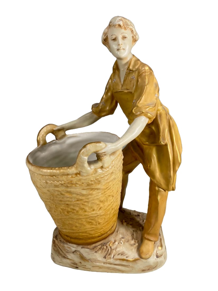 Royal Dux Boy & Basket Porcelain Figurine (1 of 7)