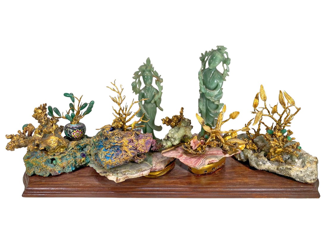 Chinese Jade, Cloisonne & Gilt Metal Sculpture (1 of 7)