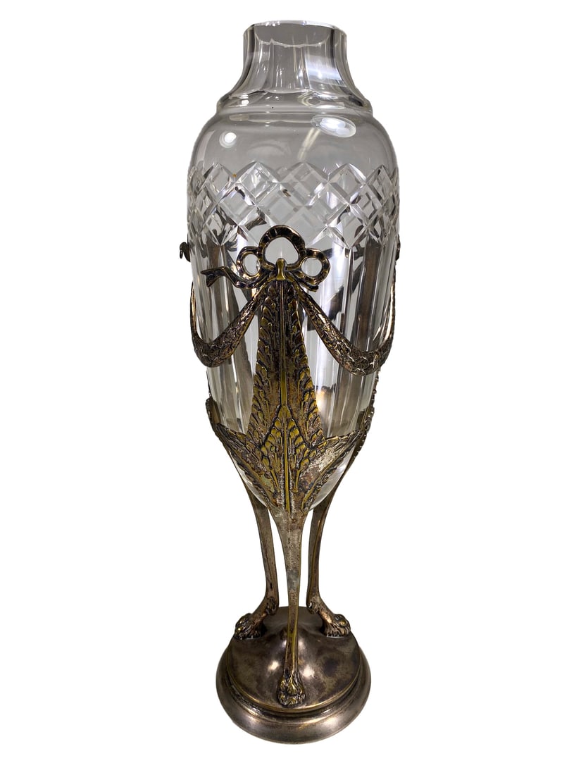 Antique European Silverplate & Glass Urn, marked AFC (1 of 8)