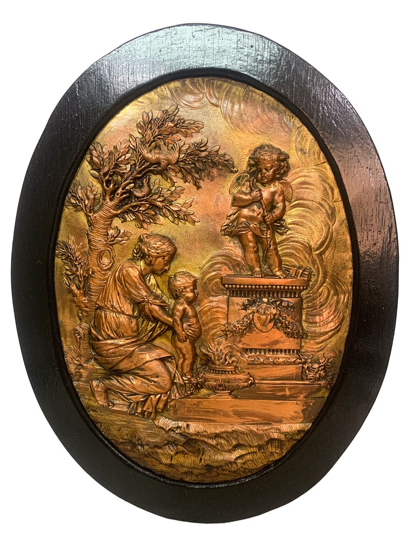 Antique Bronze or Copper Framed Wall Plaque (1 of 3)