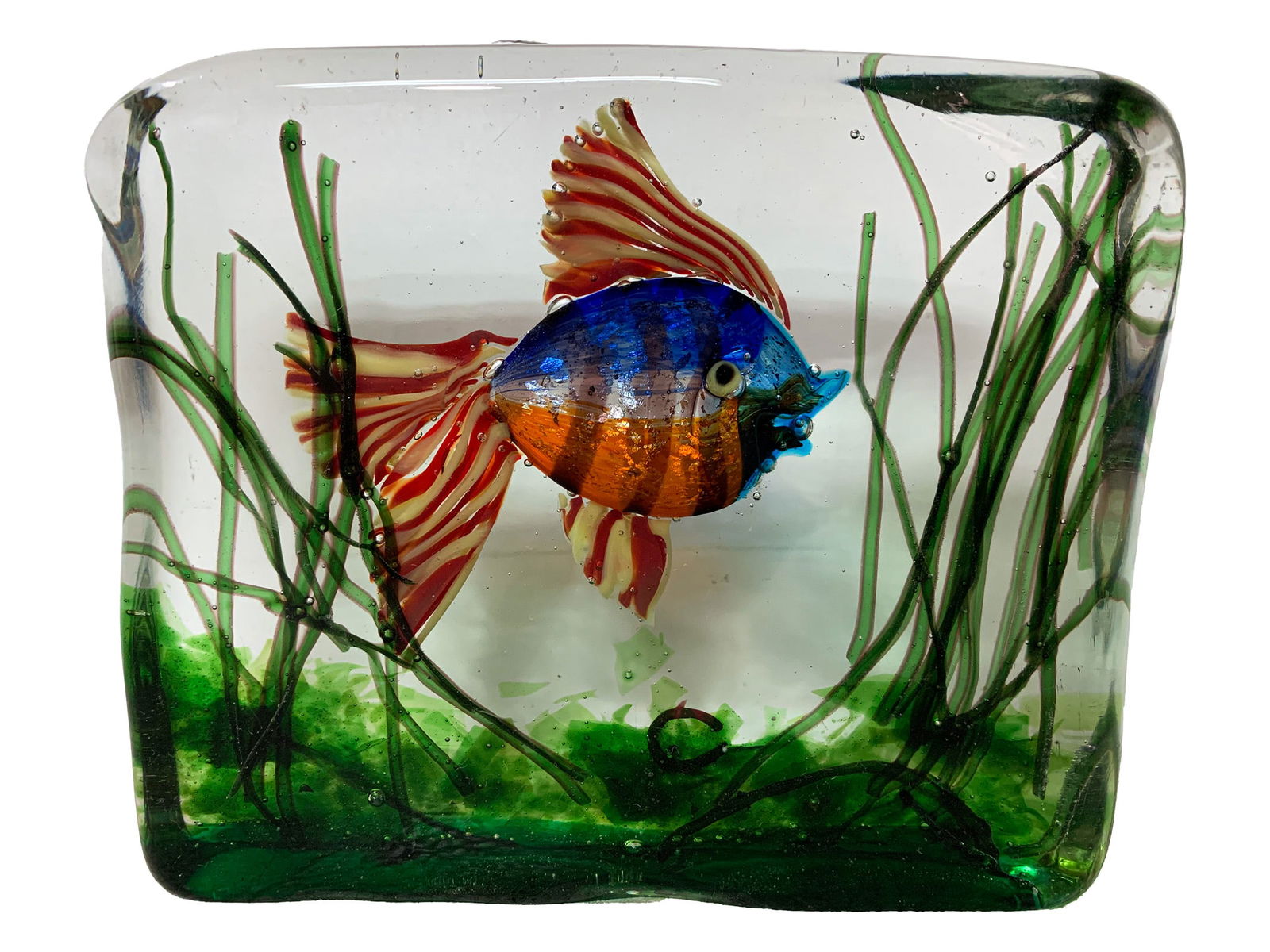 Vintage Italian Aquarium Paperweight: Vintage Italian Aquarium Paperweight, 5 x 6 x 1 1/2 in.Local Pick up call one day before to make an appointment. TO SHIP THIS ITEM IN USA OR INTERNATIONAL, PLEASE CONTACT THE SHIPPERS : 1) UPS store19