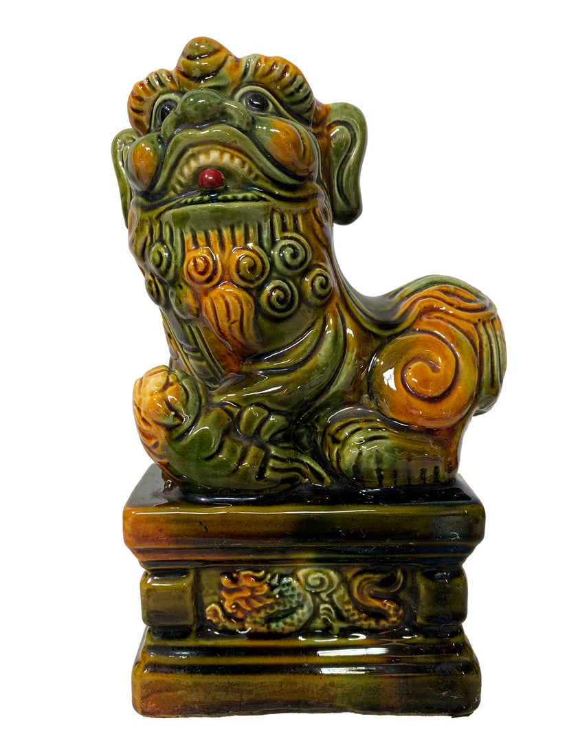 Chinese Foodog Majolica Statue (1 of 5)