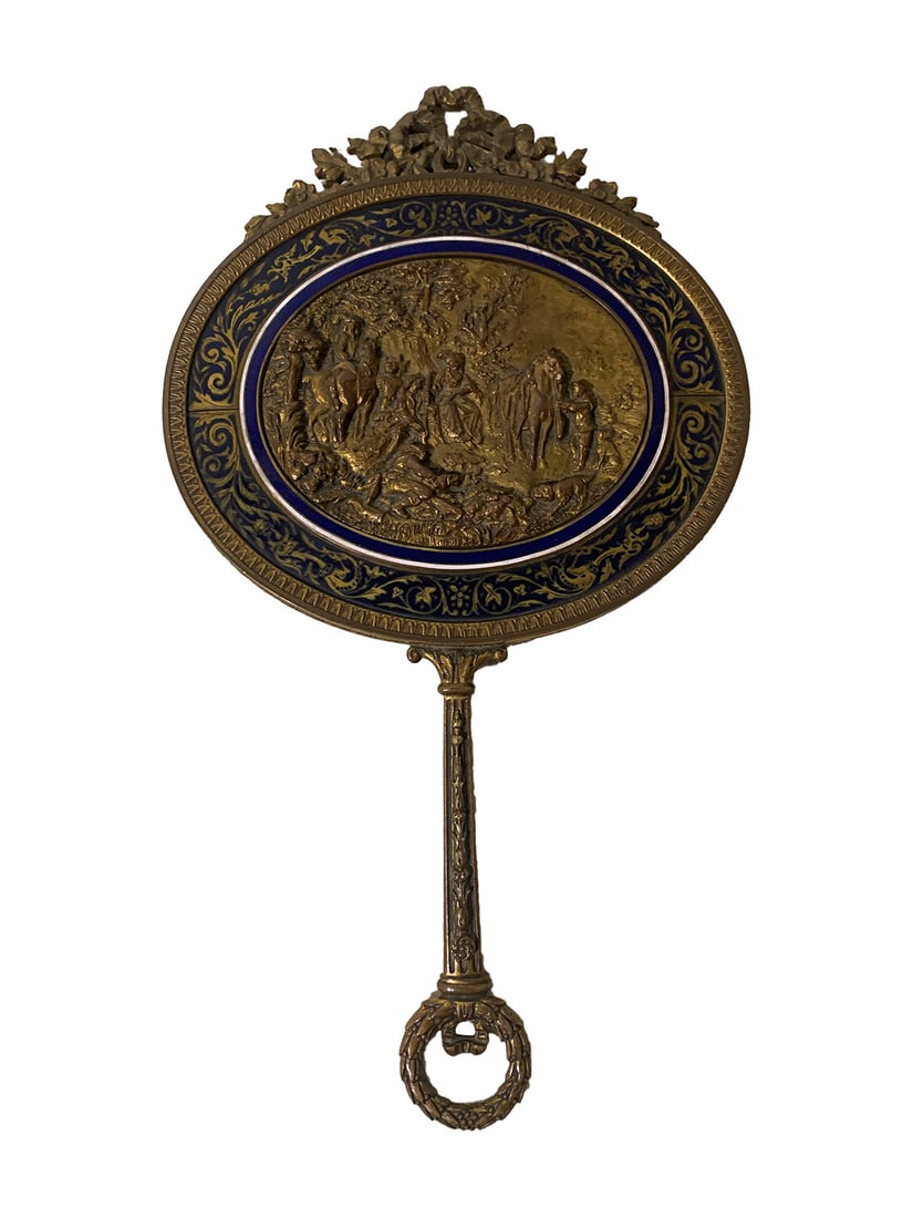 Antique French Bronze & Enamel Handle Mirror: Antique French Bronze & Enamel Handle Mirror. 11 3/8 x 6 1/4 in.Local Pick up call one day before to make an appointment. TO SHIP THIS ITEM IN USA OR INTERNATIONAL, PLEASE CONTACT THE SHIPPERS : 1) UP