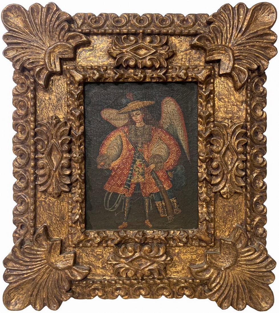 Antique Cuzco School Oil on Canvas Painting (1 of 4)