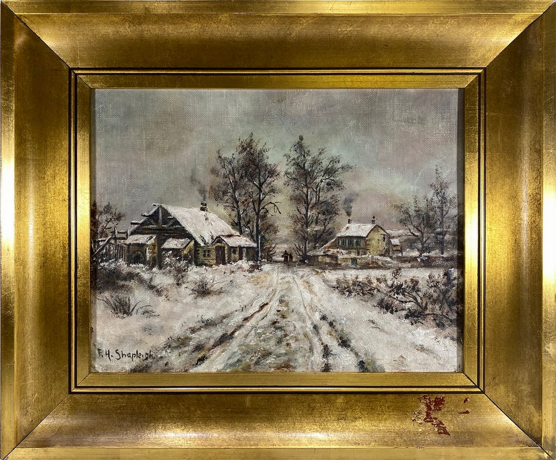 Probably Frank H. Shapleigh (1842-1906) Winter Times Oil on Board (1 of 4)