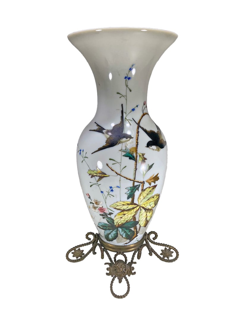 Vintage Oriental Hand Painted Opaline & Bronze Vase (1 of 7)