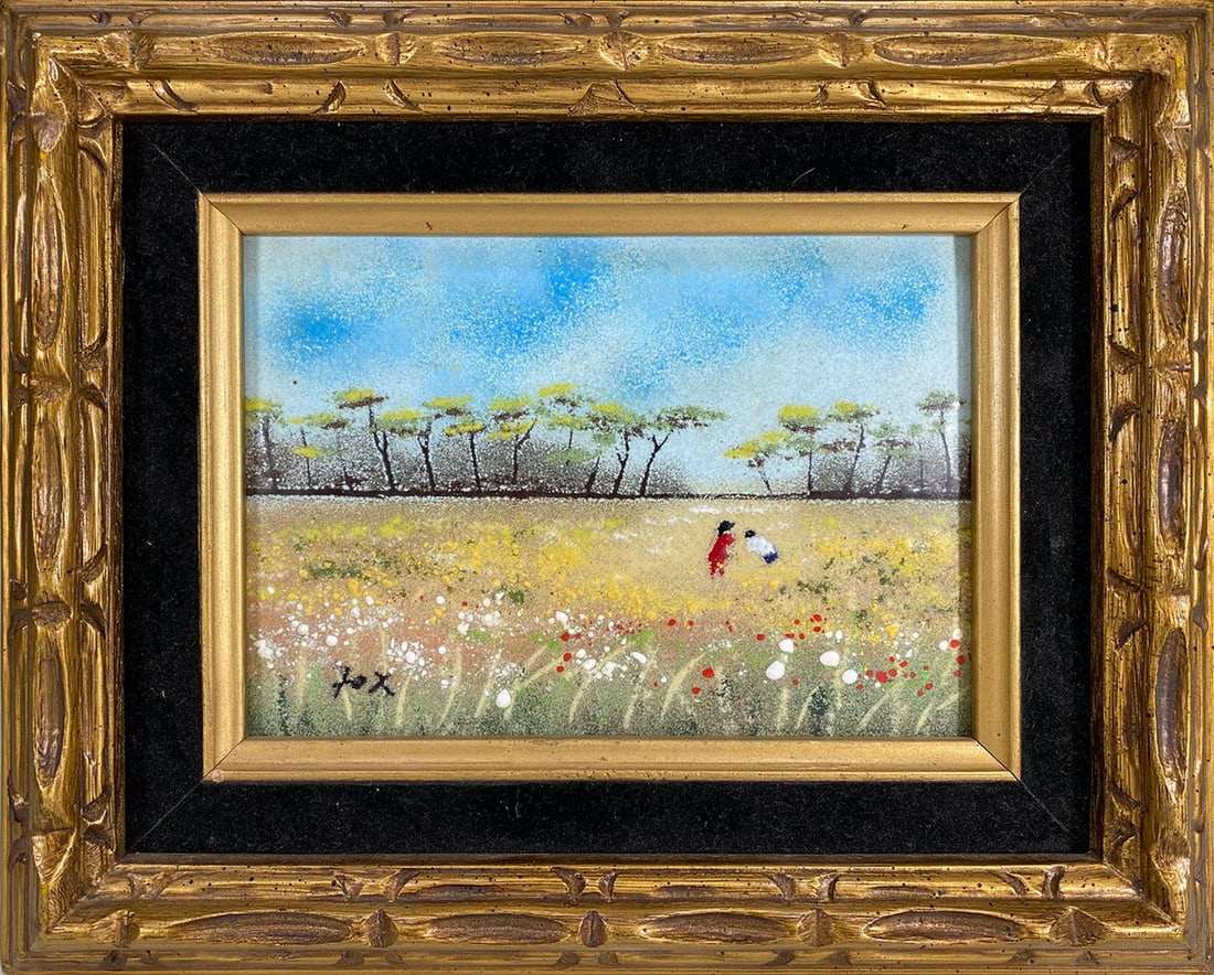 Signed Fox Enamel on Copper Painting (1 of 4)