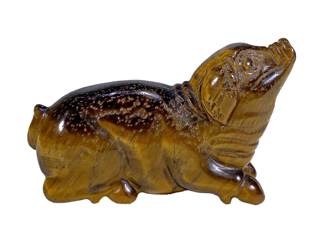 Vintage Hand Carved Tiger Eye Stone Pig Sculpture (1 of 5)