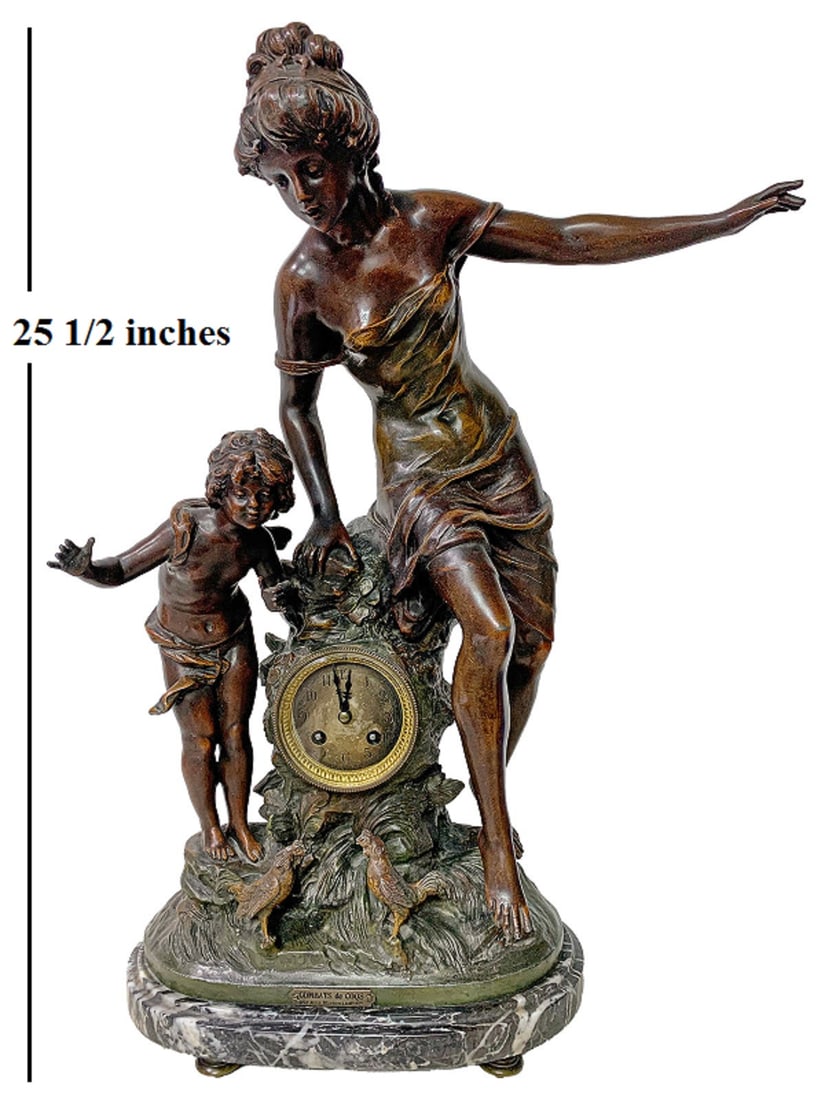 Signed Moreau Combat de Coqs Spelter Clock (1 of 15)