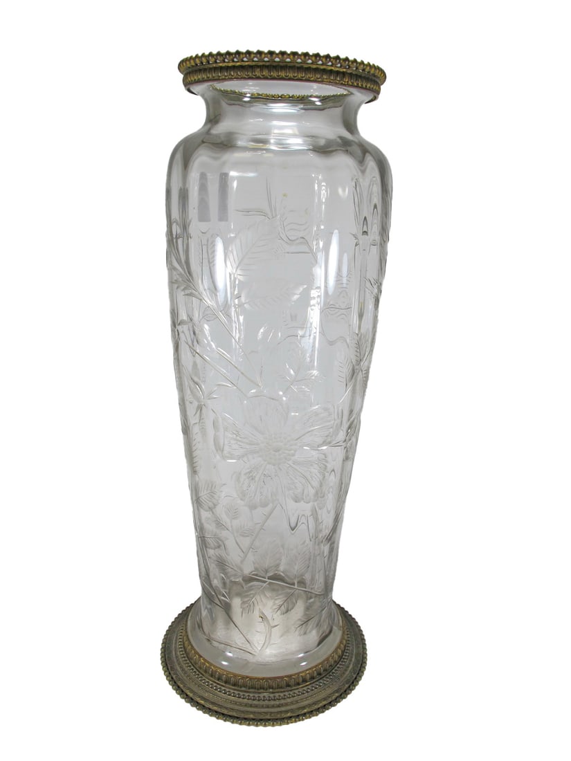 Baccarat Style Engraved Crystal & Bronze Vase (1 of 7)