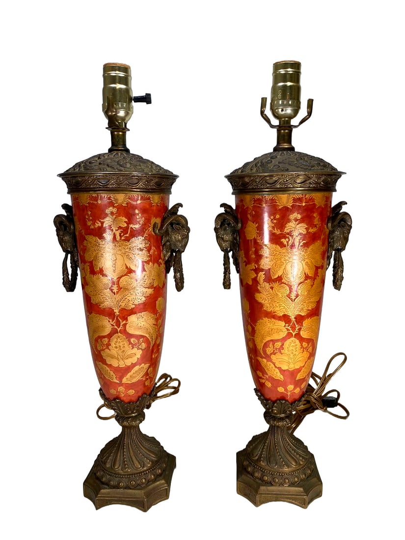Vintage Pair of Ceramic & Bronze Table Lamps (1 of 5)