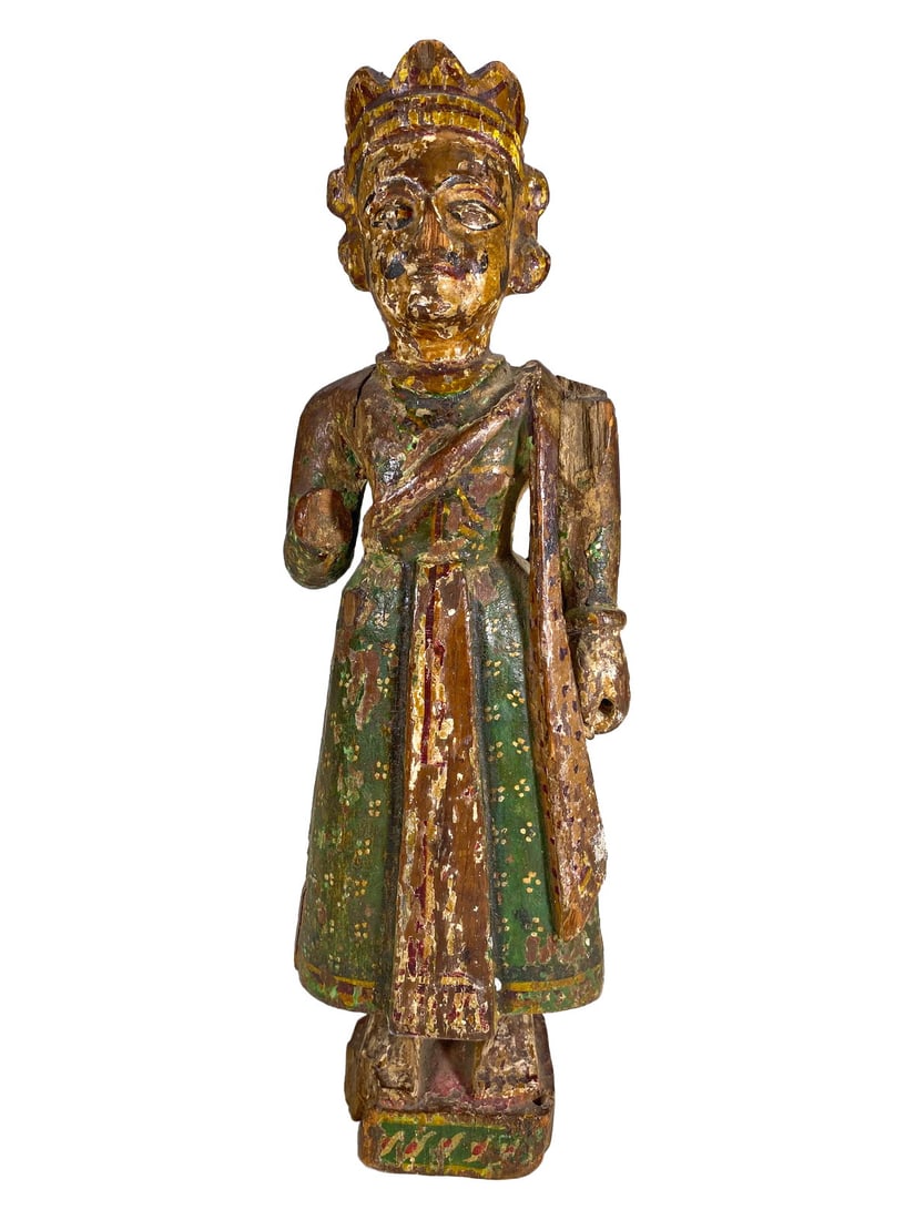 Antique Cambodian Painted Wood Statue (1 of 8)