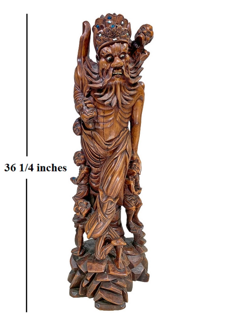 Vintage Zhong Kui Large Wood & Stones Sculpture (1 of 13)