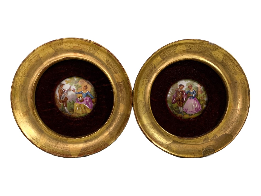 Antique French Pair of Miniature Porcelain Plaques: Antique French Pair of Miniature Porcelain Plaques. 3/4 x 4 1/4 in.Local Pick up call one day before to make an appointment. TO SHIP THIS ITEM IN USA OR INTERNATIONAL, PLEASE CONTACT THE SHIPPERS : 1)