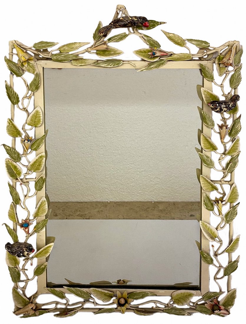 Vintage Painted Metal Birds & Leaves Wall Mirror (1 of 6)