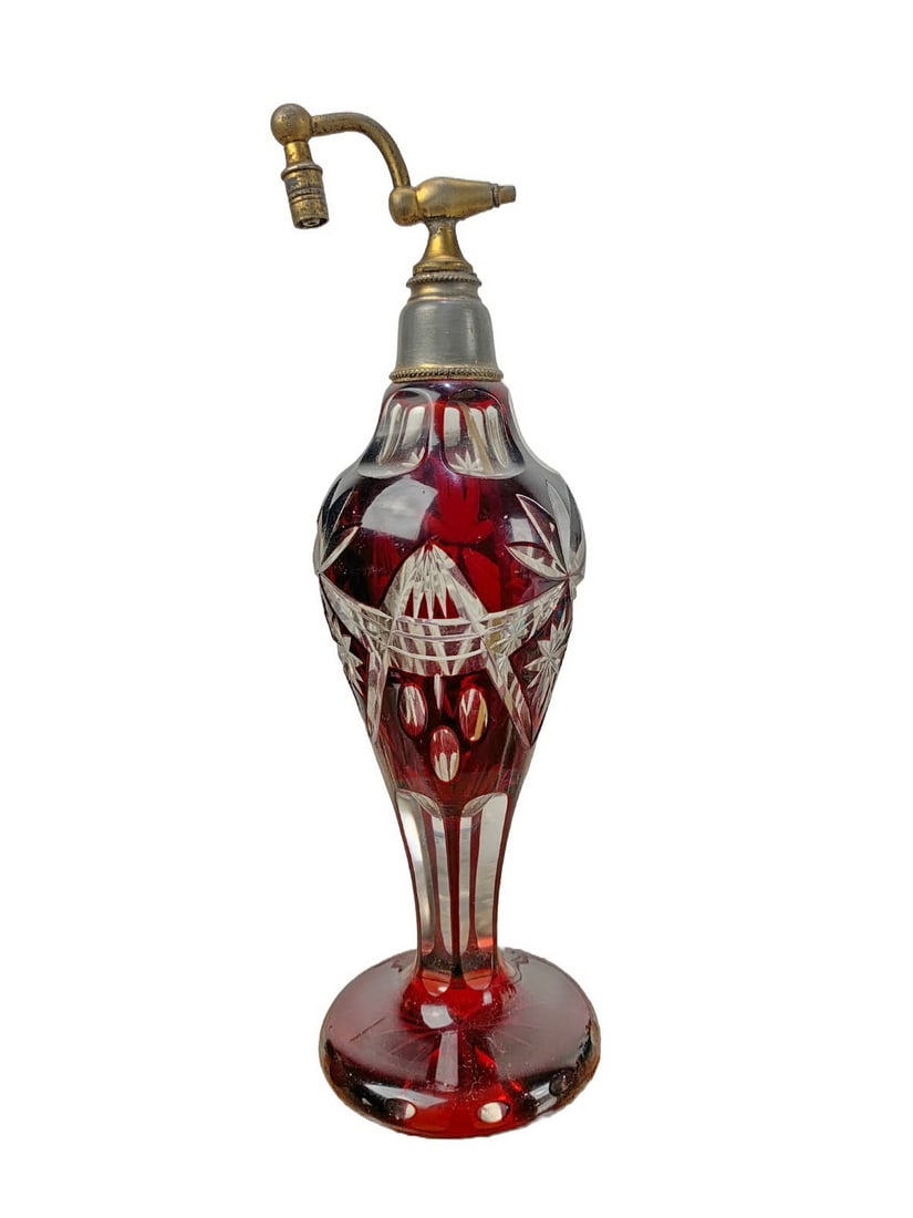 Vintage Rubi Cut to Clear Crystal Perfurm Atomizer Bottle (1 of 5)