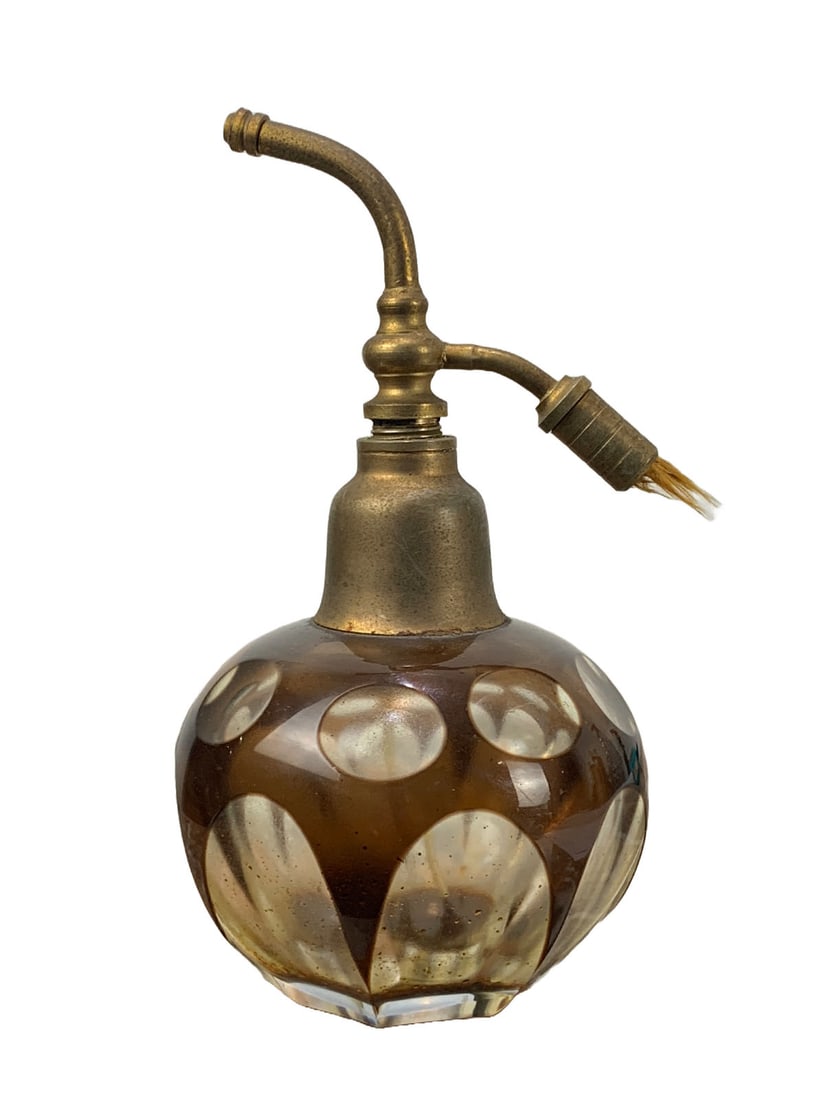 Vintage Amber Cut to Clear Crystal Perfurm Atomizer Bottle (1 of 5)