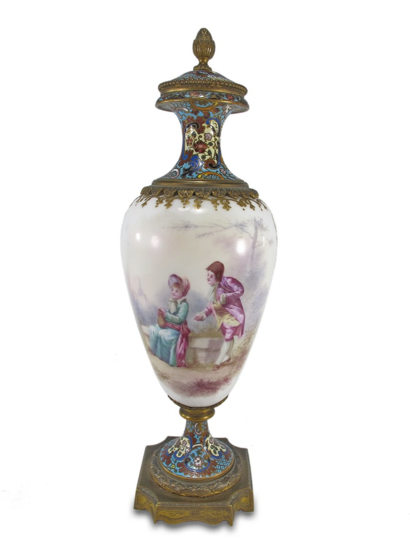 Antique French Sevres Bronze Champleve, Porcelain & Onyx Urn (1 of 10)