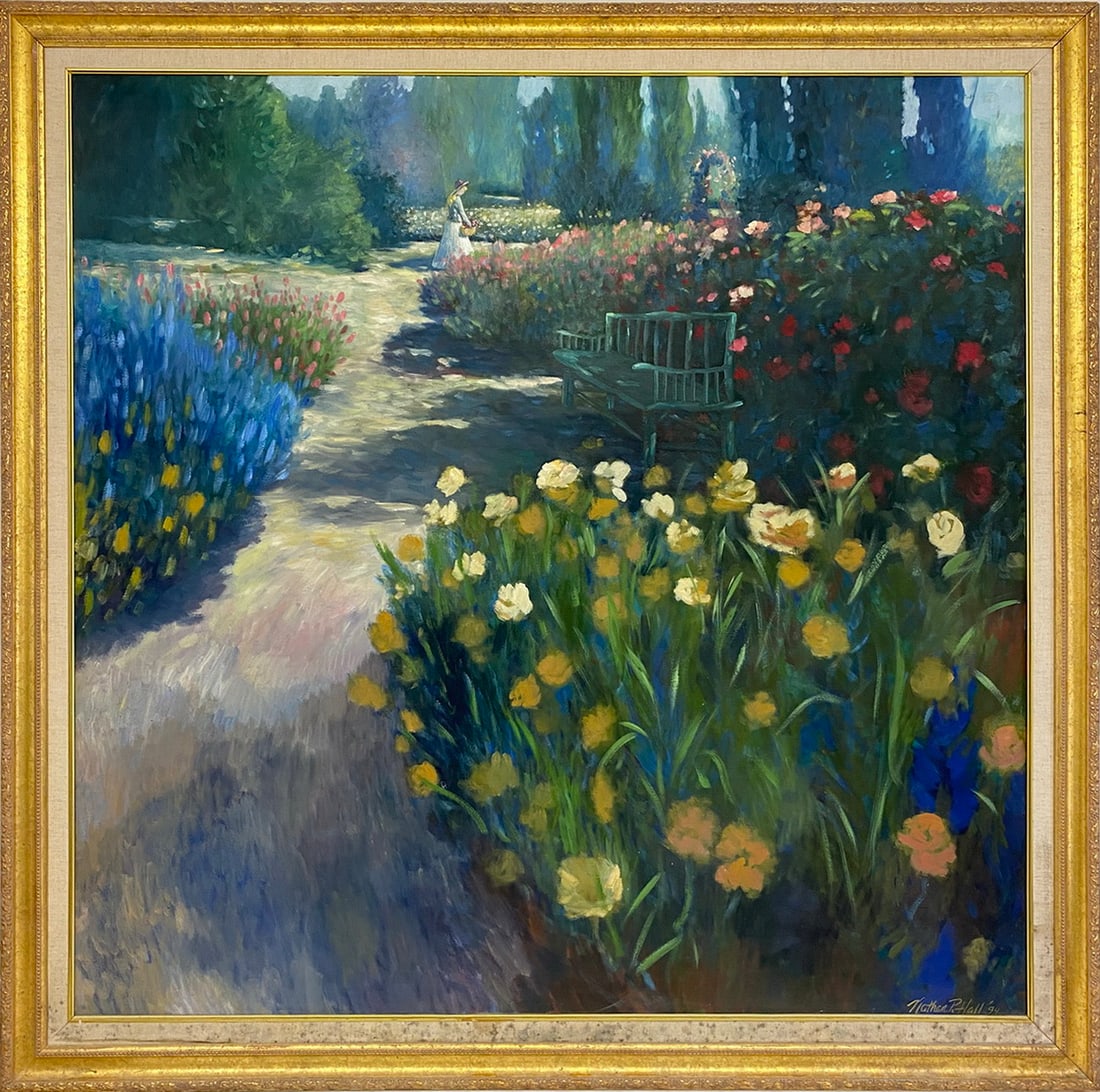Nathan P. Hall (1943-2014) Oil on Canvas: Nathan P. Hall (1943-2014) Oil on Canvas. 53 1/2 x 54 1/2 x 1 3/8 in framed.Local Pick up call one day before to make an appointment. TO SHIP THIS ITEM IN USA OR INTERNATIONAL, PLEASE CONTACT THE SHIP