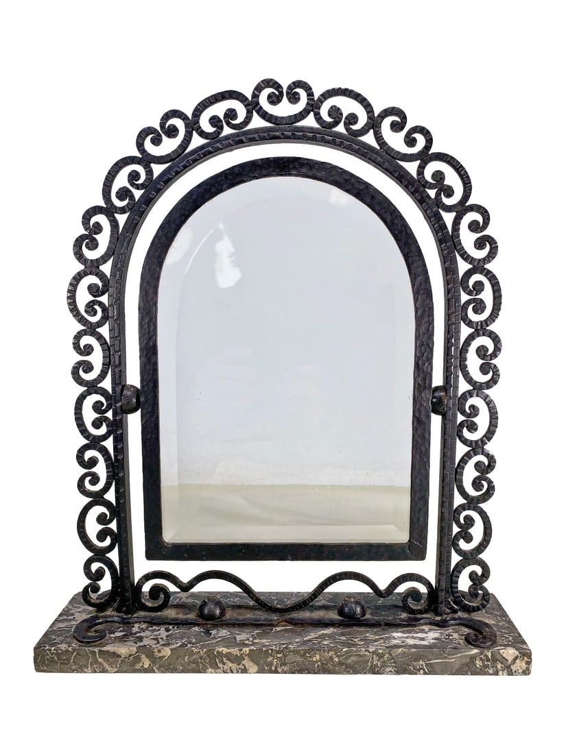 Antique French Cast Iron, Marble & Beveled Glass Stand (1 of 7)