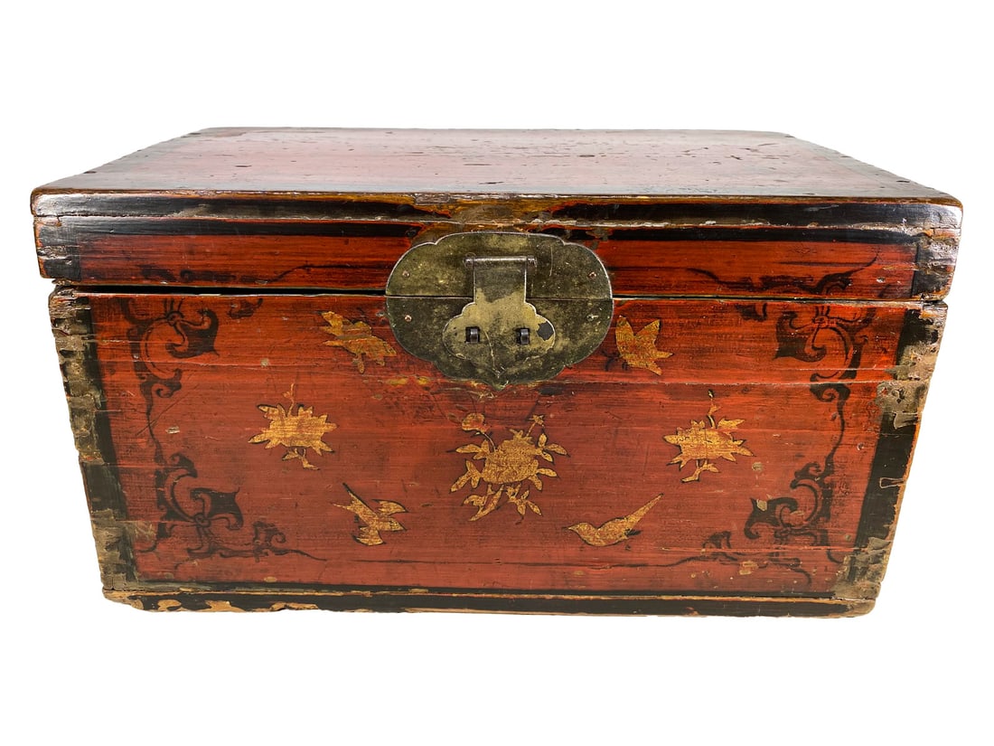 Antique Oriental Wooden Box with Porcelain & Stones Applications (1 of 8)
