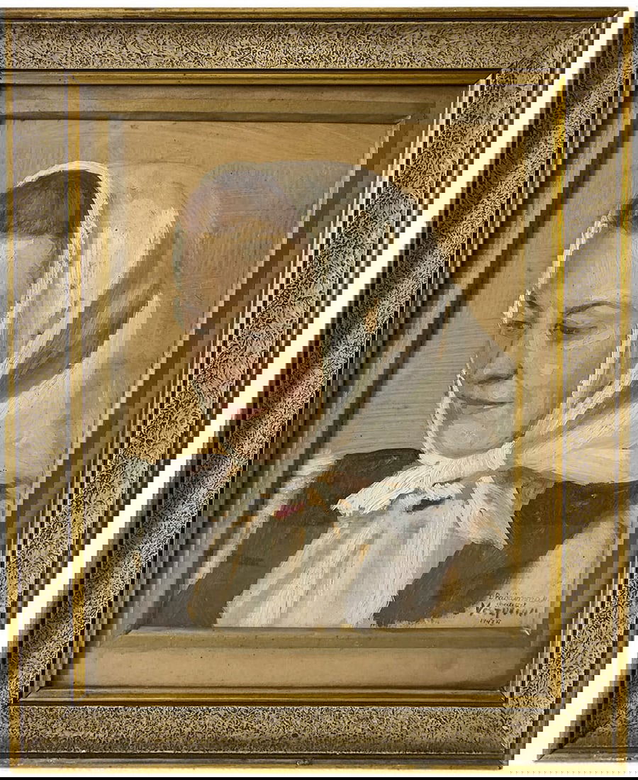 Antique European Oil on Board, signed & dated 1947 (1 of 3)