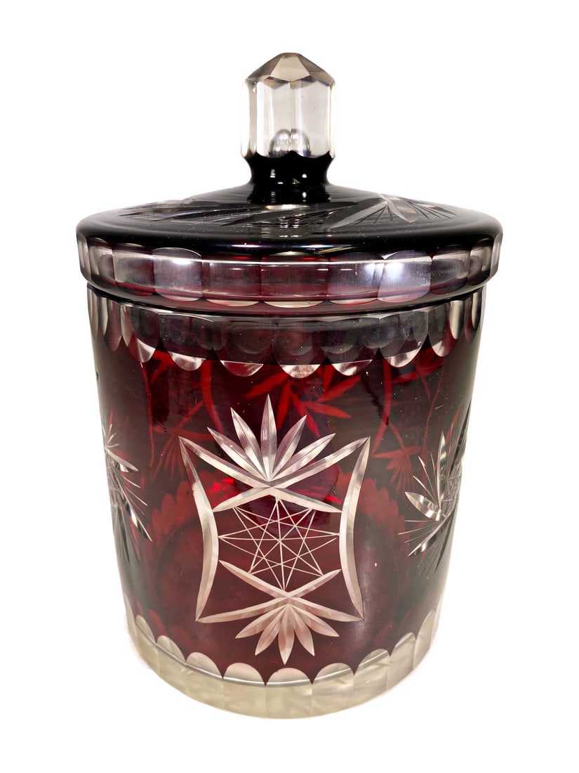 Vintage Ruby Red Cut to Clear Crystal Jar (1 of 6)