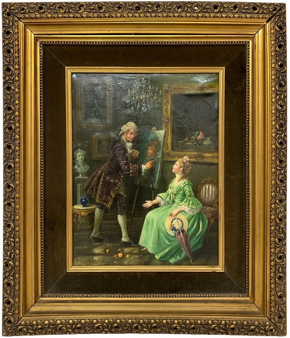 Franz VON PERSOGLIA (1852-1912), Austrian Oil on Canvas: Franz VON PERSOGLIA (1852-1912), Austrian Oil on Canvas. 24 1/2 x 21 in framed. 15 1/2 x 12 in unframed.Local Pick up call one day before to make an appointment. TO SHIP THIS ITEM IN USA OR INTERNATIO