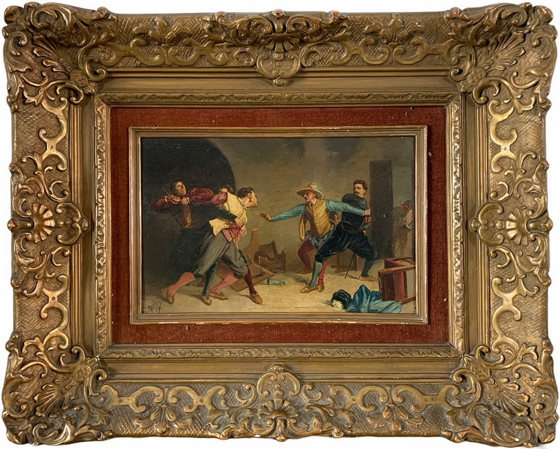 19th C European Oil on Wood, signed & dated 1889 (1 of 5)