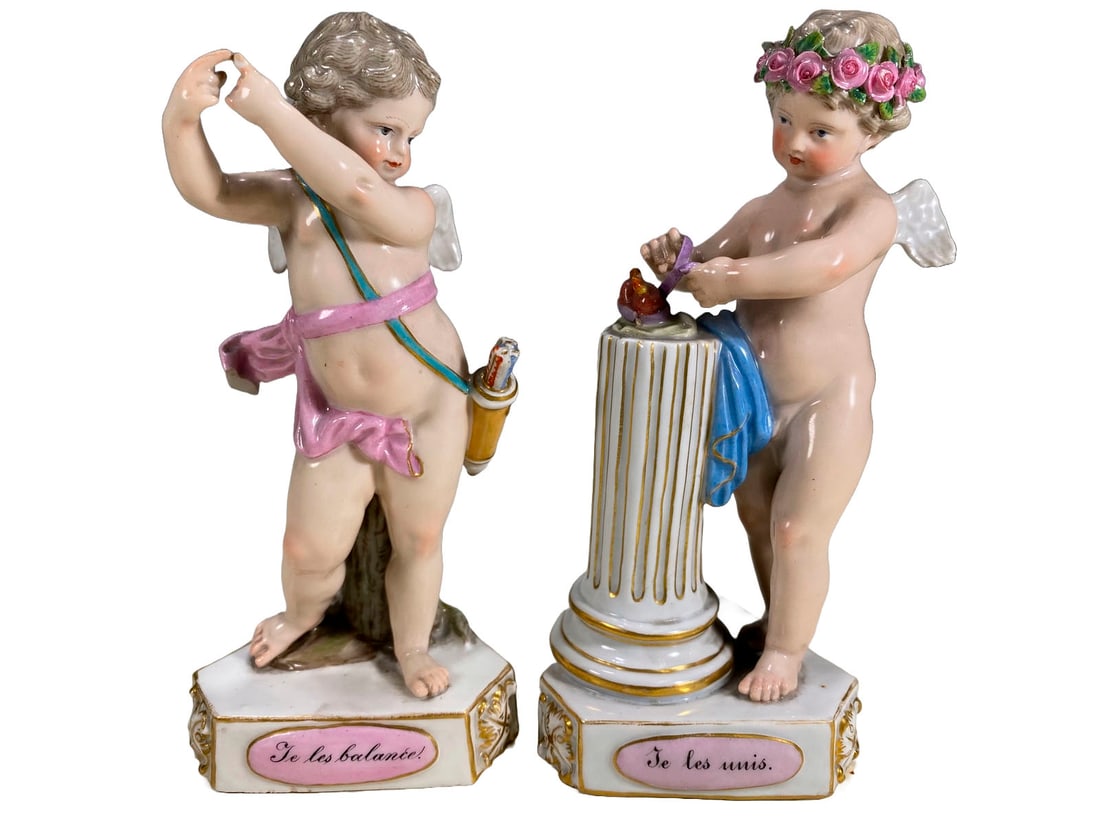 Meissen, Germany Pair of Porcelain Angels Fig: Meissen, Germany Pair of Porcelain Angels Fig. 5 1/2 x 2 5/8 x 2 1/2 in and 5 5/8 x 2 1/2 x 2 3/8 in.Local Pick up call one day before to make an appointment. TO SHIP THIS ITEM IN USA OR INTERNATIONAL