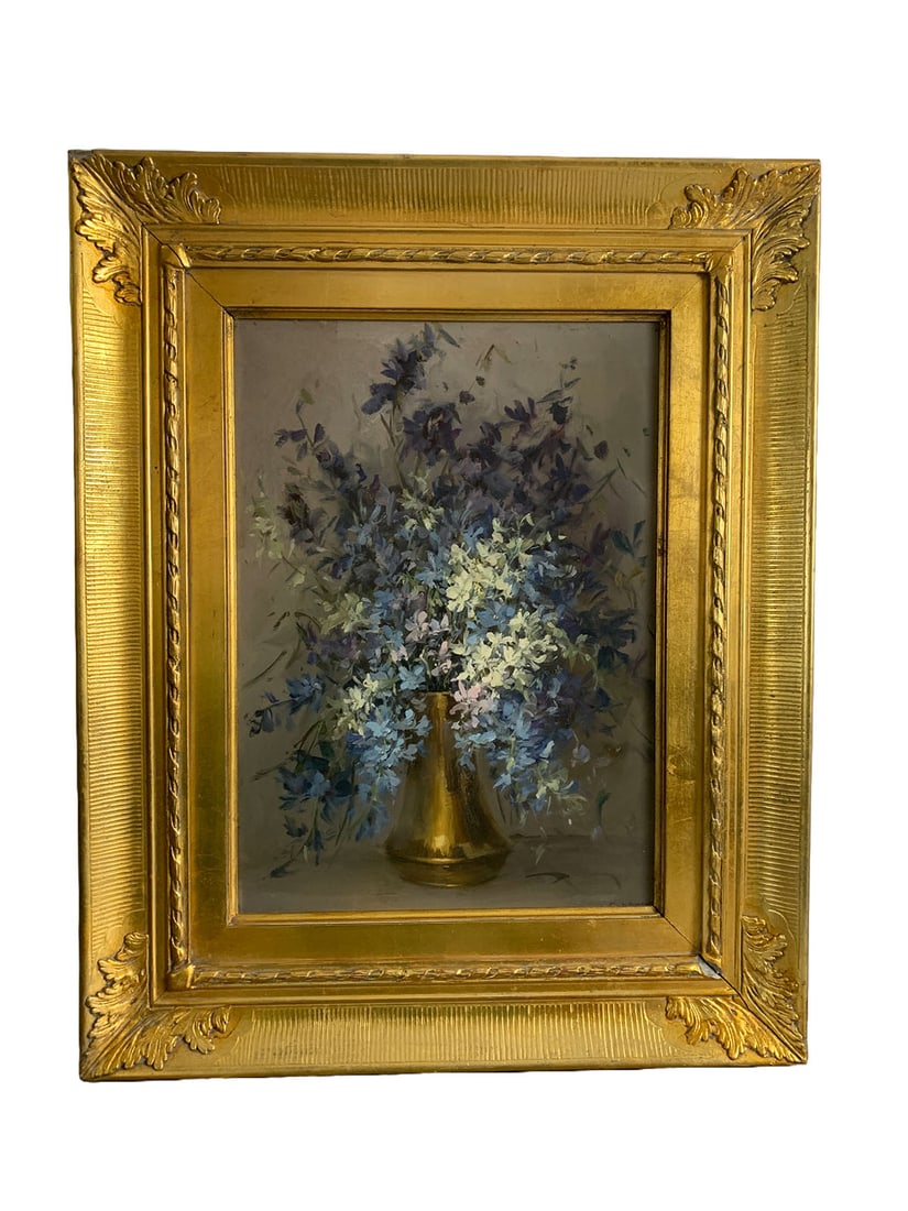 Vintage Oil on Masonite Flowers Painting: Vintage Oil on Masonite Flowers Painting. 25 1/2 x 20 1/2 in framed. 20 x 15 1/4 in unframed.Local Pick up call one day before to make an appointment. TO SHIP THIS ITEM IN USA OR INTERNATIONAL, PLEASE