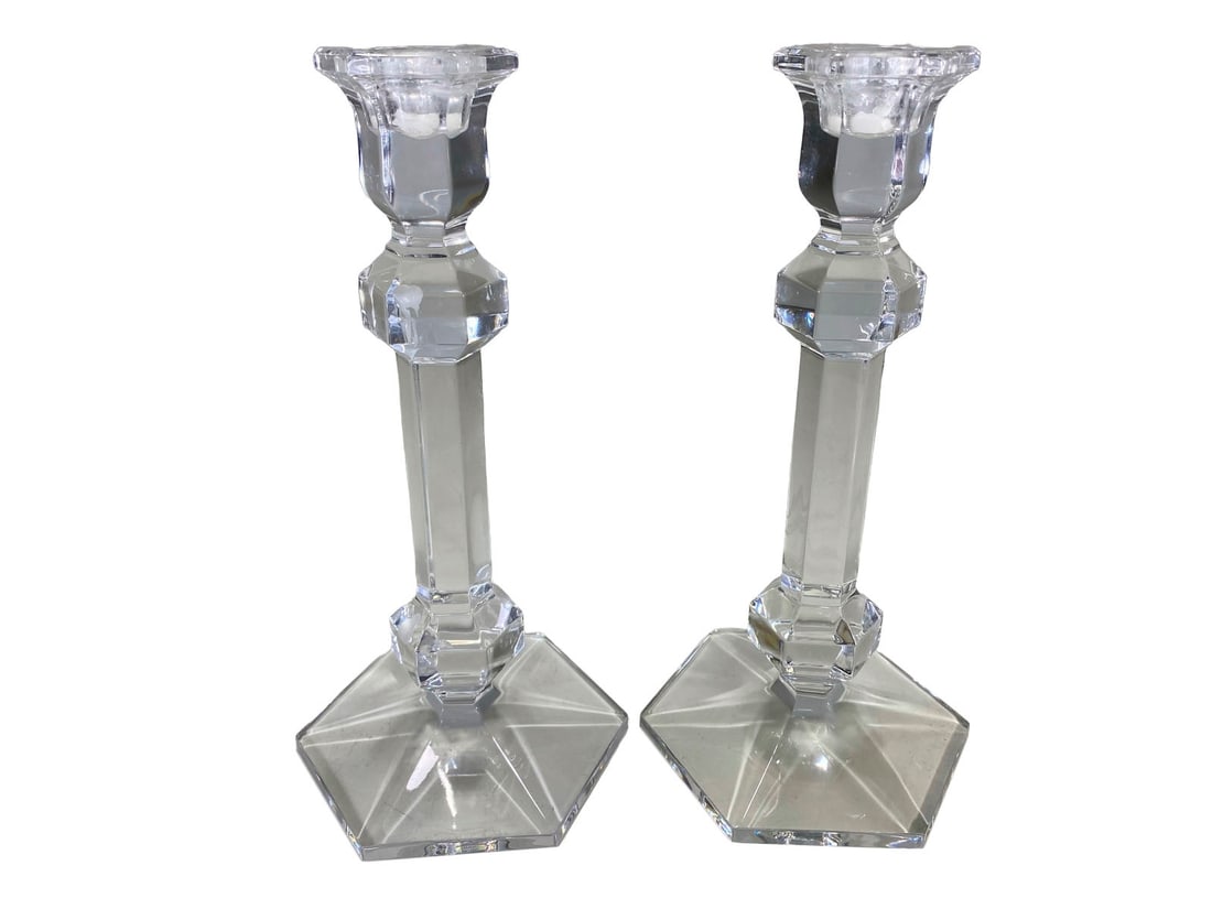 Val St Lambert Pair of Gardenia Crystal Candlesticks (1 of 6)