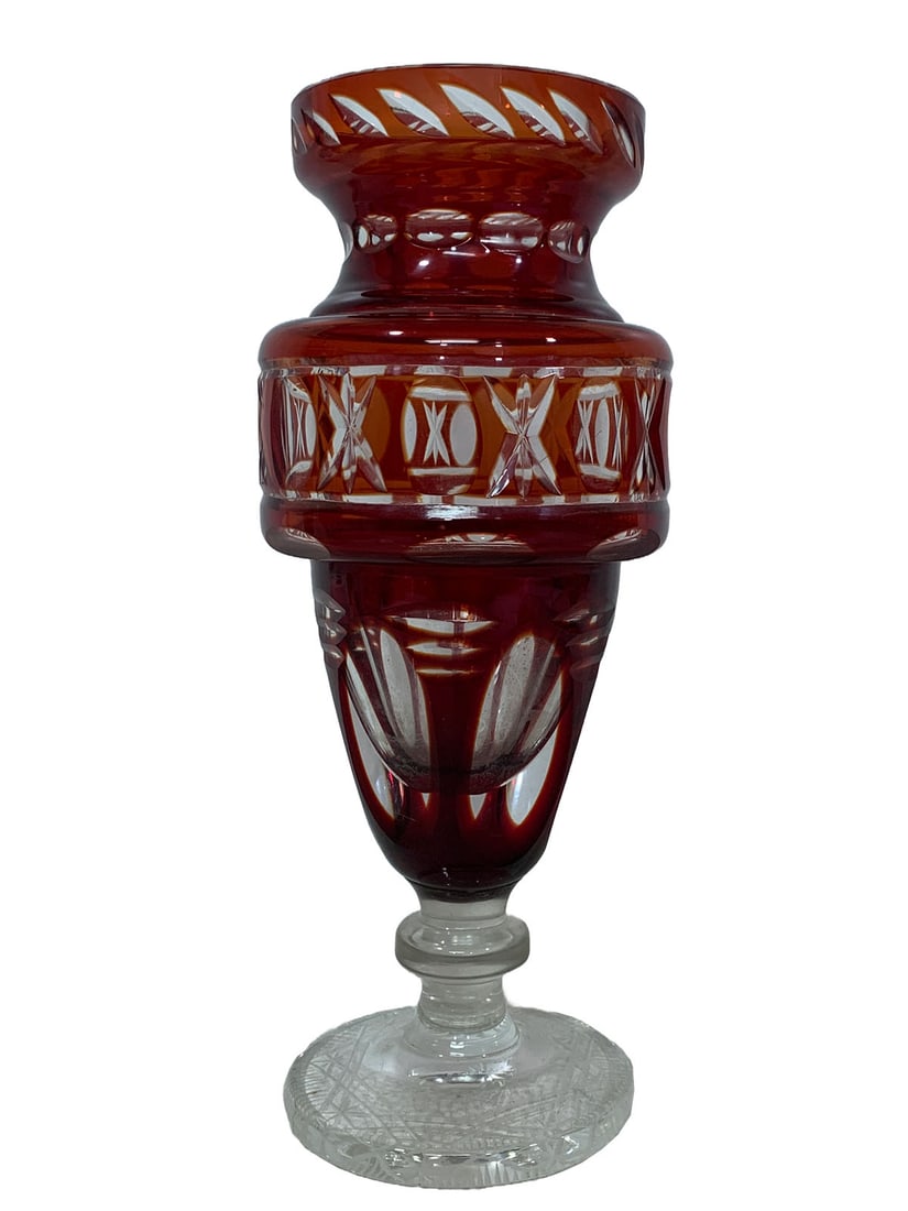 Vintage Ruby Red Cut to Clear Crystal Vase (1 of 5)