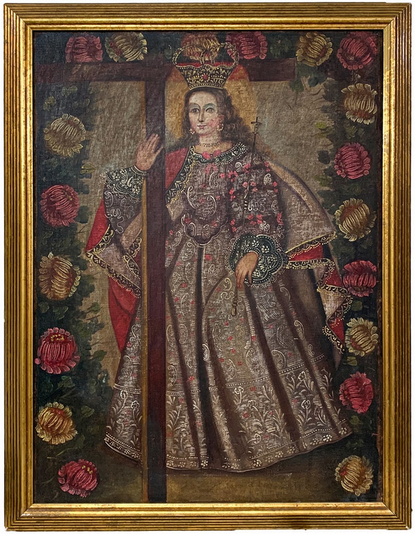 Antique Cuzco School Oil on Canvas Painting (1 of 5)